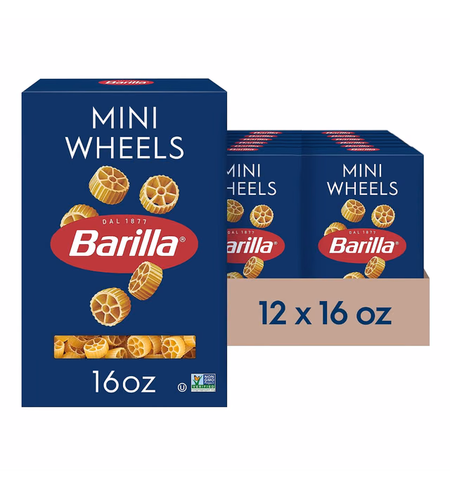 Barilla Mini Wheels Pasta, 16 oz. Box (Pack of 12) - Non-GMO Pasta Made with Durum Wheat Semolina - Kosher Certified Pasta