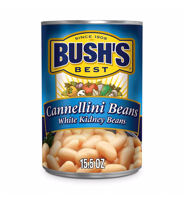 BUSH'S BEST Canned Cannellini Beans, Source Of Plant Based Protein And Fiber, Low Fat, Gluten Free, 15.5 Oz