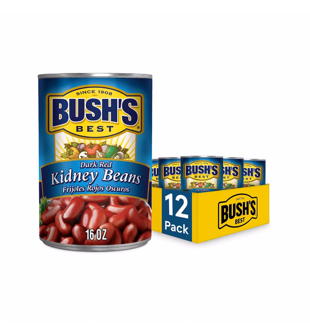 Bush's Best Canned Dark Red Kidney Beans, Source of Plant Based Protein and Fiber, Low Fat, Gluten Free, 16 oz (Pack of 12)