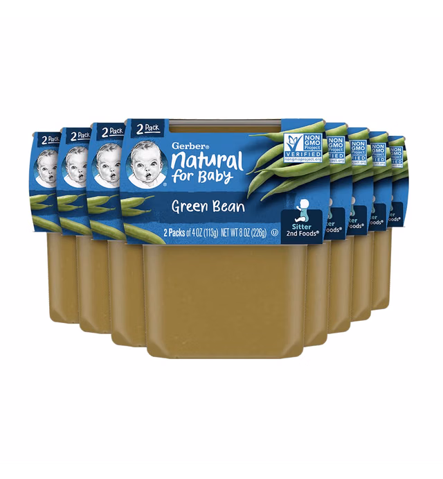 Gerber 2nd Food Baby Food Green Bean Puree, Natural & Non-GMO, 8 Ounce, 2 Count (Pack of 8)