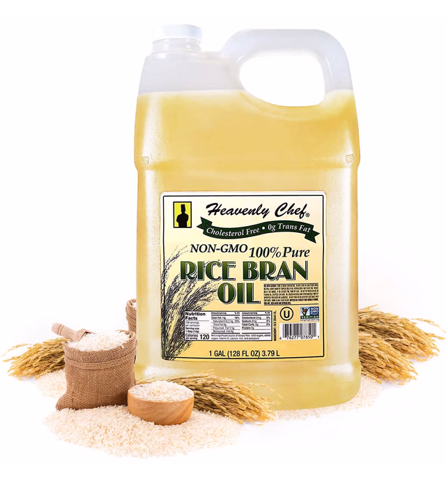 RICE BRAN OIL | 1 Gallon (128 Ounces) | Kosher | All- Natural, Made from 100% Non-GMO Rice | Rich in Vit E and Gamma Oryzanol | Unfiltered, No Trans Fat | by Heavenly Chef