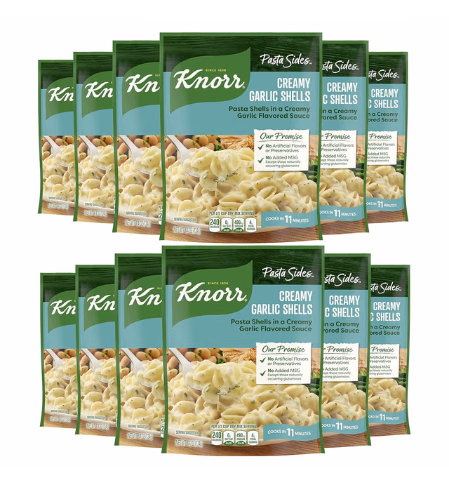 Knorr Pasta Sides For Delicious Quick Pasta Side Dishes Creamy Garlic Shells No Artificial Flavors, No Preservatives, No Added MSG 4.4 oz, Pack of 12