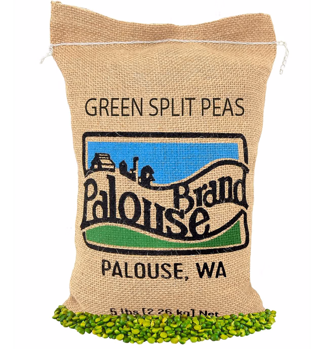 Green Split Peas | 100% Desiccant Free | Family Farmed in Washington State | 5 lbs | Non-GMO | Good Source of Protein | 100% Non-Irradiated | Kosher | Field Traced | Burlap Bag