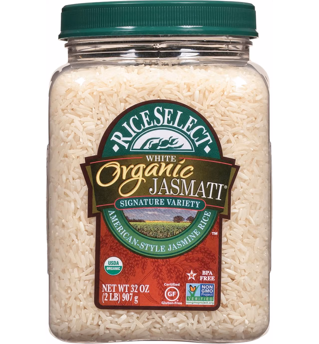 RiceSelect Jasmati Organic Rice, Long-Grain Organic Jasmine Rice, Premium Gluten-Free Rice, Non-GMO, 32-Ounce Jar