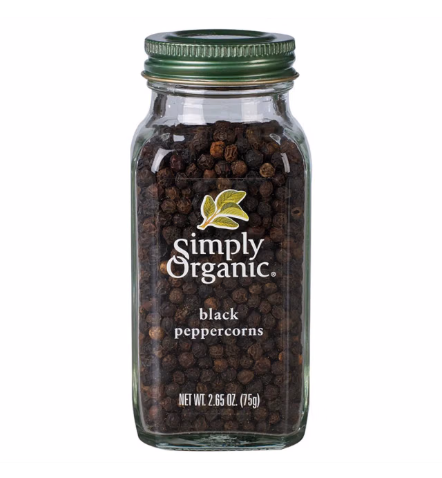Simply Organic Whole Black Peppercorns, 75g