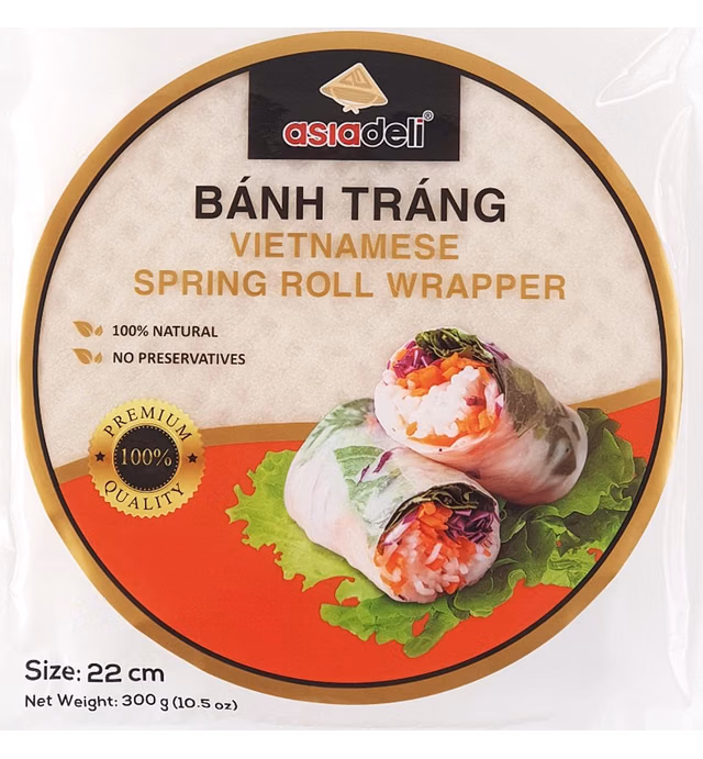 30 Sheets Premium Rice Papers, 30~32 Sheets Per Pack, 10.5 oz, Vietnamese Spring Roll Wrapper, Premium Rice Paper, Round 22cm by ASIADELI(Pack of 1 Bag)