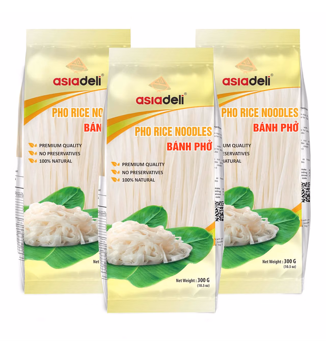 Asiadeli Pho Rice Noodles, Premium Rice Stick Noodles, Banh Pho Noodles - 10.5 oz. (Pack of 3 Bags)