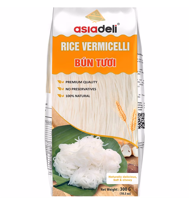 Asiadeli Rice Vermicelli, Premium Rice Noodles, Vietnamese Bun Tuoi for Asian Food - 10.5 oz. (Pack of 6 Bags)