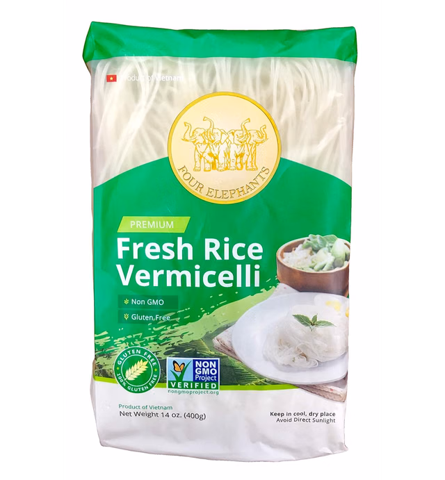 Four Elephants Premium Rice Vermicelli Non-GMO Verified (3) For Mei Fun, Stir Fry, Soups, Spring Rolls, and Salads