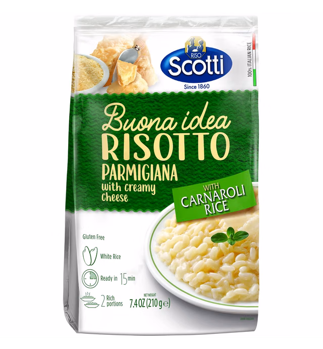 Parmesan Cheese, Riso Scotti, Carnaroli Rice,Ready Meal, Easy to Cook, Italian Seasoned Risotto, Easy Dinner Side Dish, Just Add Water and Heat, , 7.4 oz, 2-3 servings