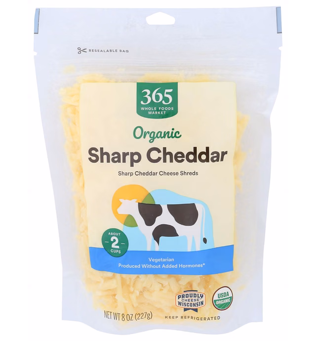 365 by Whole Foods Market, Cheddar Sharp Shred Organic, 8 Ounce
