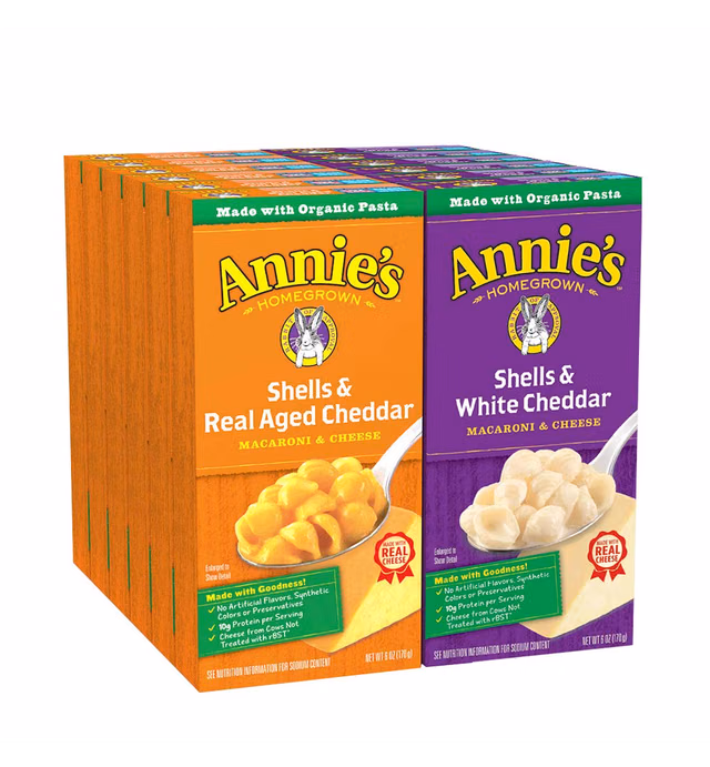 Annie's Organic Macaroni and Cheese Variety Pack, Shells & White Cheddar and Shells & Real Aged Cheddar, 6 oz (Pack of 12)