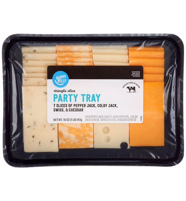 Amazon Brand - Happy Belly Cheese Party Tray (Monterey Jack, Colby Jack, Swiss, Cheddar), 16 ounces