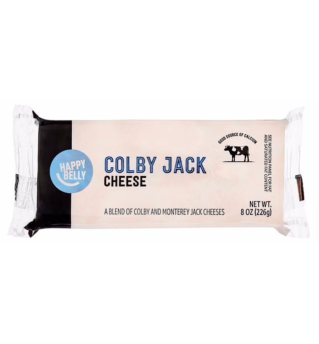 Amazon Brand - Happy Belly Colby Jack Cheese Block, 8 Ounce