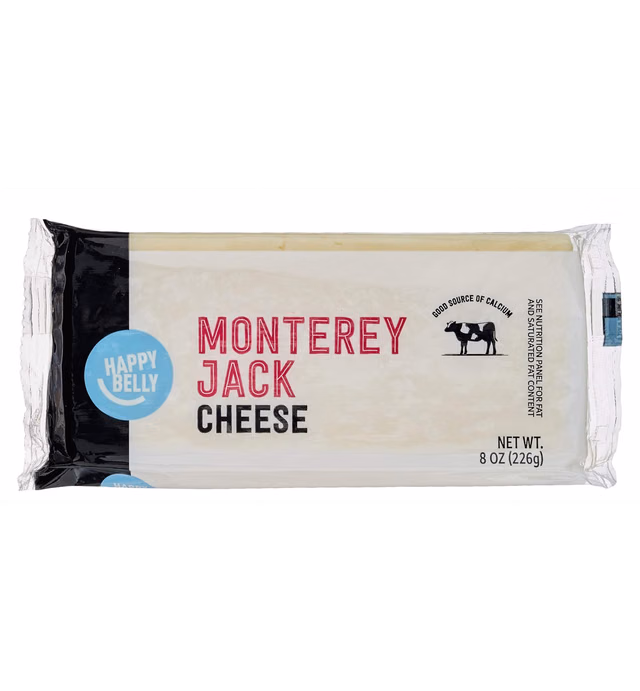 Amazon Brand - Happy Belly Monterey Jack Cheese Block, 8 Ounce