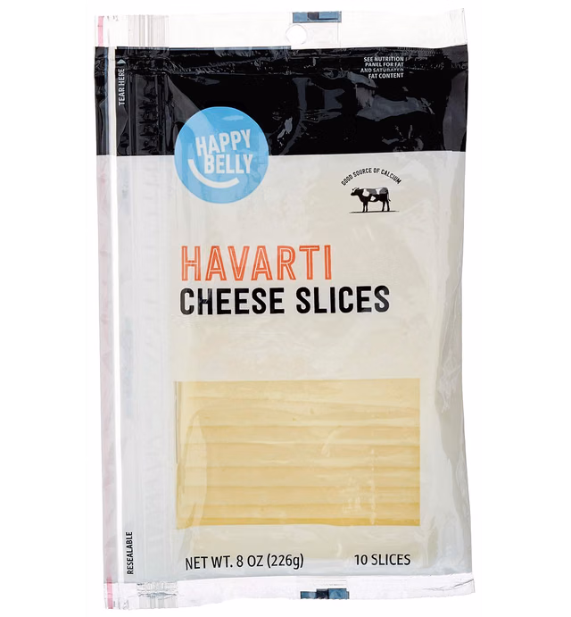 Amazon Brand - Happy Belly Sliced Havarti Cheese (10 Slices), 8 Ounces