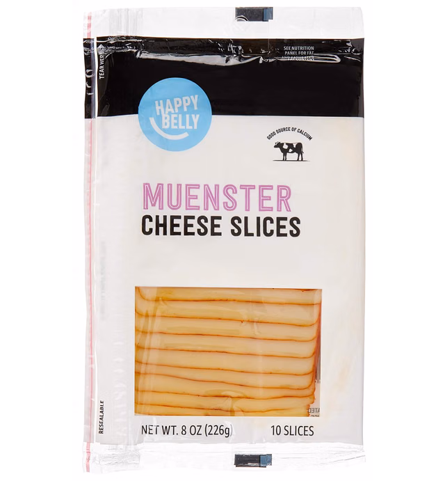 Amazon Brand - Happy Belly Sliced Muenster Cheese, 10 Slices, 8 Ounce