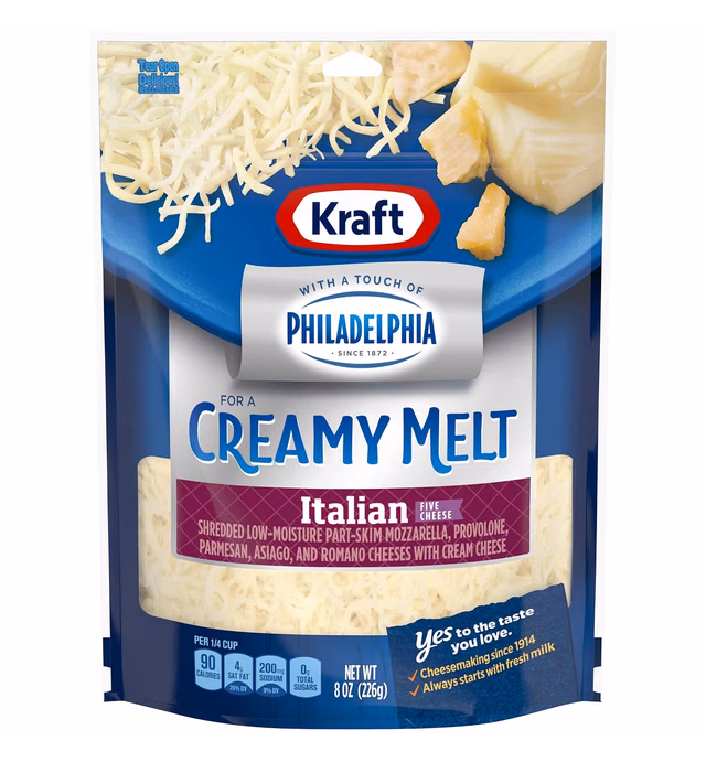 Kraft Italian Style Five Shredded Cheese with a Touch of Philadelphia (8 oz Pouch)