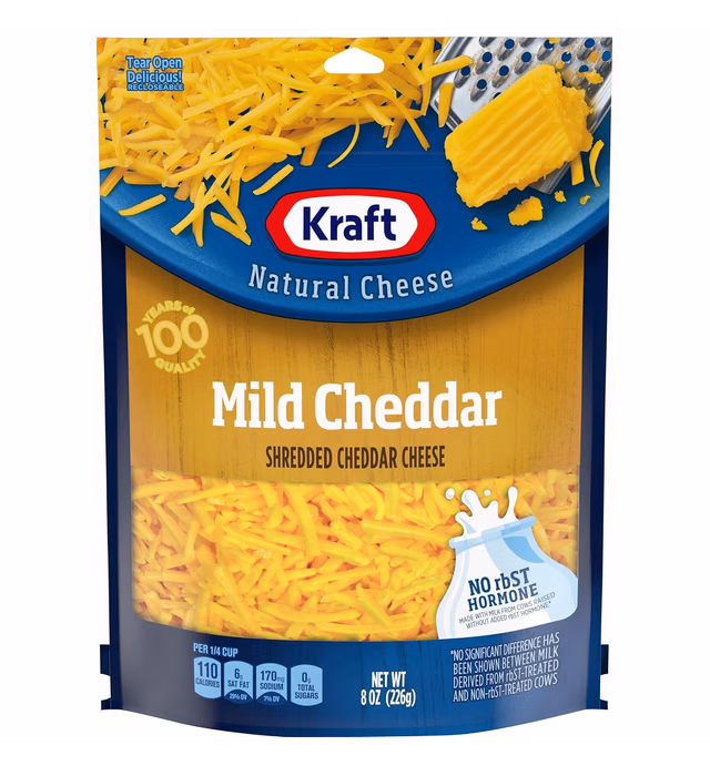 Kraft Natural Shredded Mild Cheddar Cheese (8 oz Bag)