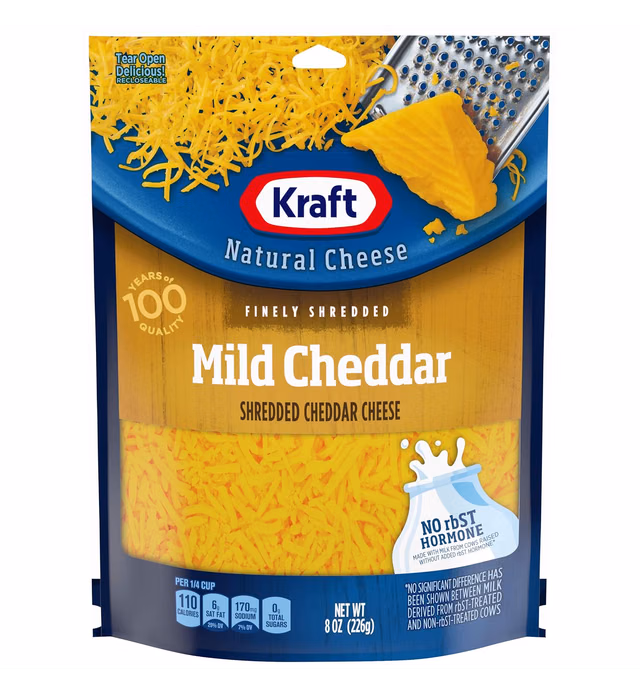 Kraft Finely Shredded Natural Mild Cheddar Shredded Cheese (8 oz Pouch)
