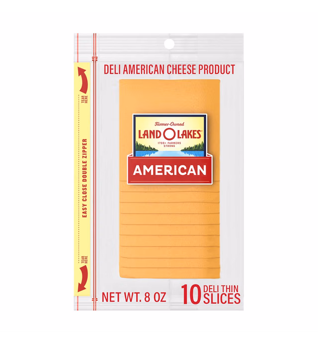 Land O Lakes® Sliced Yellow Deli American Cheese Product, Thin-Sliced Deli American for Sandwiches and Cheeseburgers, 10 Slices, 8 oz Pack