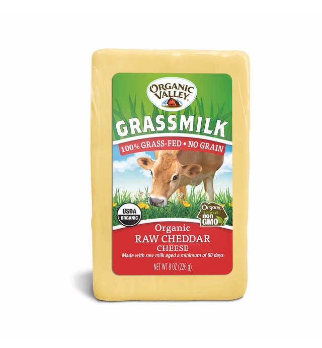 Organic Valley Gourmet Grassmilk Raw Organic Cheddar Cheese Block — Grass-Fed, No Added Hormones — 8 Oz