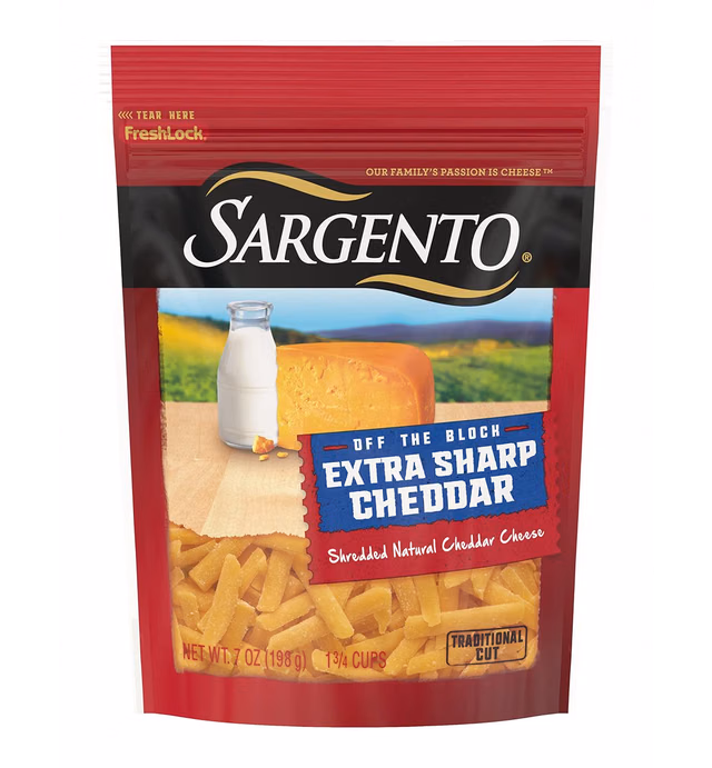 Sargento Shredded Extra Sharp Natural Cheddar Cheese, 7 oz.