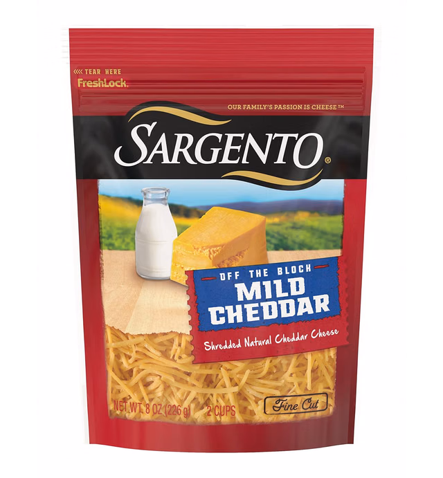 Sargento Shredded Mild Natural Cheddar Cheese, 8 oz.