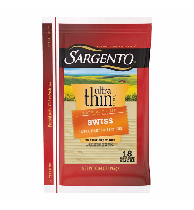 Sargento Ultra Thin Swiss Cheese Slices - 6.84oz/18 slices: 9g Protein