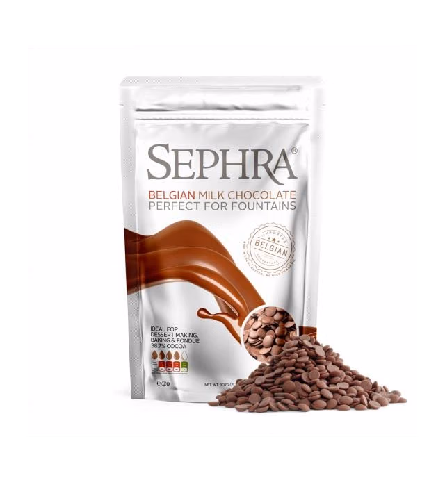 Sephra Belgian Milk Chocolate Fondue Chocolate Belgium, Kosher Dairy, Gluten and Trans Fat Free Belgian Chocolate for Chocolate Fountains, Belgian Chocolate Fondue, Chocolate Chips for Baking (2 LBS)