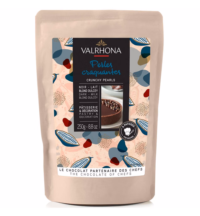 Valrhona Baking Pearls. Better than Chocolate Chips. Crispy Puffed Rice Coated in Milk & Dark Chocolate and Dulcey. Baking Stable. Great Topping and Texture for Baked Goods. 250g (Pack of 1)