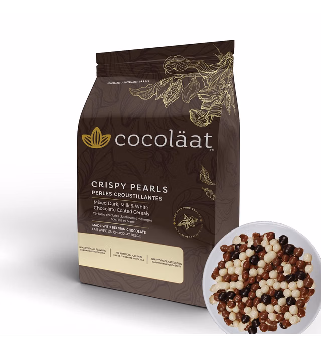Cocoläat Crispy Pearls Decor| Mix of Dark, White, and Milk Chocolate | Resealable Stand Up Pouch | 12 oz