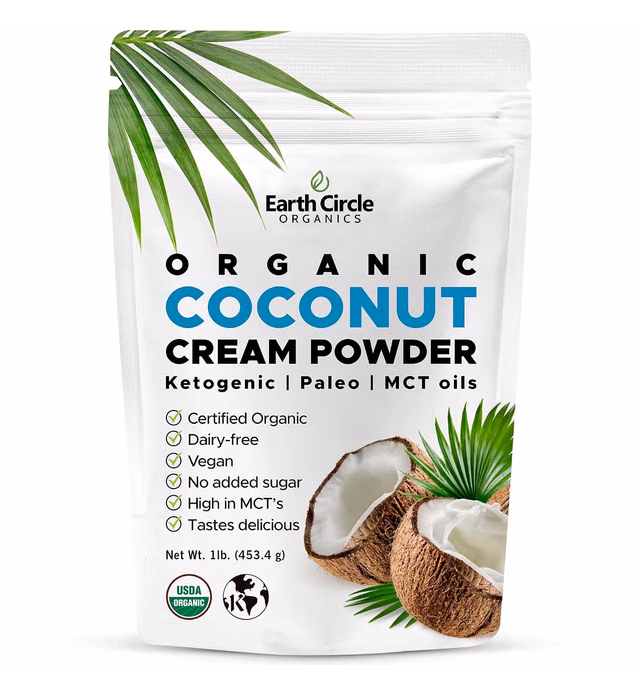 Earth Circle Organics - Organic Coconut Cream | Milk Powder, Perfect Keto Coffee Creamer - High in MCT Oil, Vegan, No Added Sugar, Gluten and Dairy Free - 1 Pound