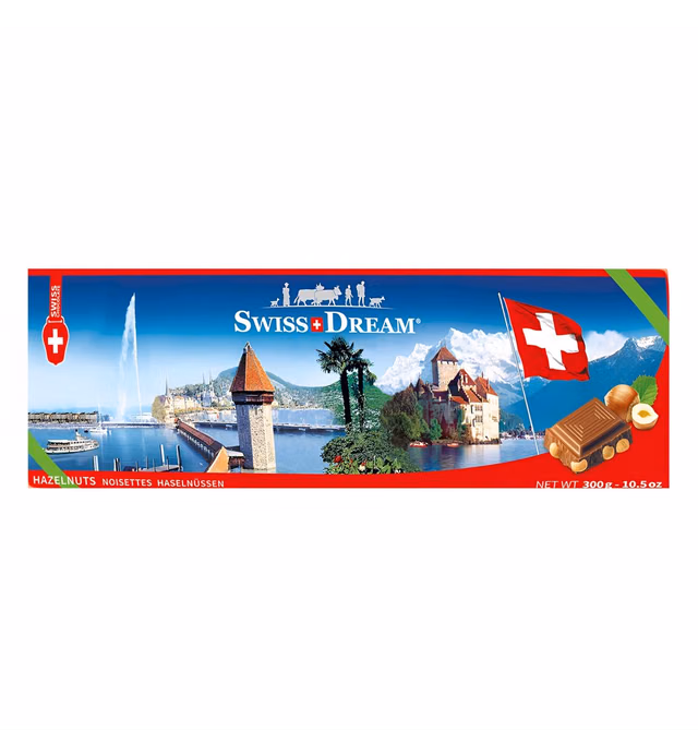 Swiss Dream Milk Chocolate Hazelnut Bar - Large Hazelnut Chocolate Bar - Premium Swiss Chocolate Made in Switzerland - Perfect Chocolate Gift for Holidays - Special Occasions Token - 10.5 oz