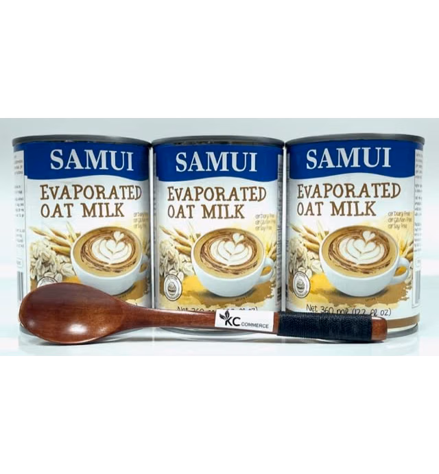 Samui Evaporated Oat Milk Daily FREE, Gluten FREE, Soy FREE, Lactose FREE 12.2oz Combo With KC Commerce Wooden Spoon. (6)