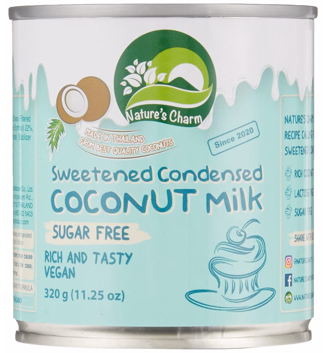 Nature's Charm Sweetened Condensed Coconut Milk SUGAR FREE 11.25oz Pack of 6. Rich And Tasty. Vegan, Sugar Free, Lactose Free Combo With KC Commerce Wodden Spoon.