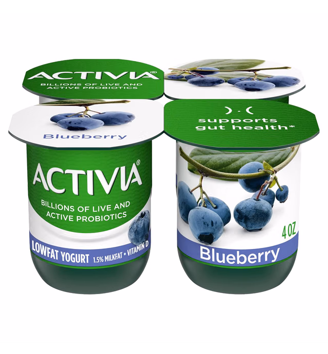 Activia Probiotic Lowfat Yogurt, Blueberry, Non-GMO Project Verified, 4 oz., 4 Pack