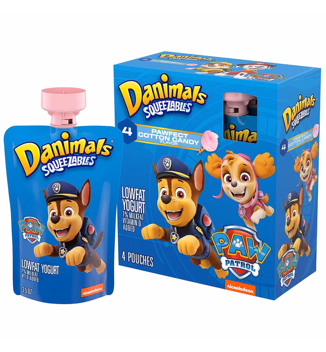 Danimals Squeezables Low Fat Yogurt Pouch, Cotton Candy, Gluten-Free,3.5 Oz, Pack of 4
