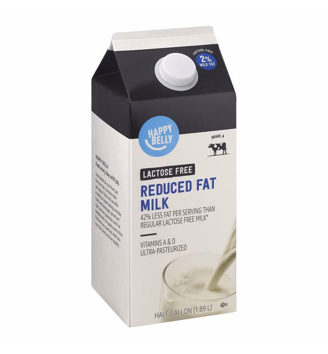 Amazon Brand - Happy Belly Lactose Free 2% Reduced Fat Milk, Ultra-Pasteurized, Kosher, Half Gallon, 64 Fl. Oz