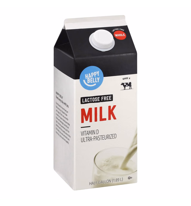 Amazon Brand - Happy Belly Lactose Free Whole Milk, Ultra-Pasteurized, Kosher, Half Gallon, 64 Fl. Oz