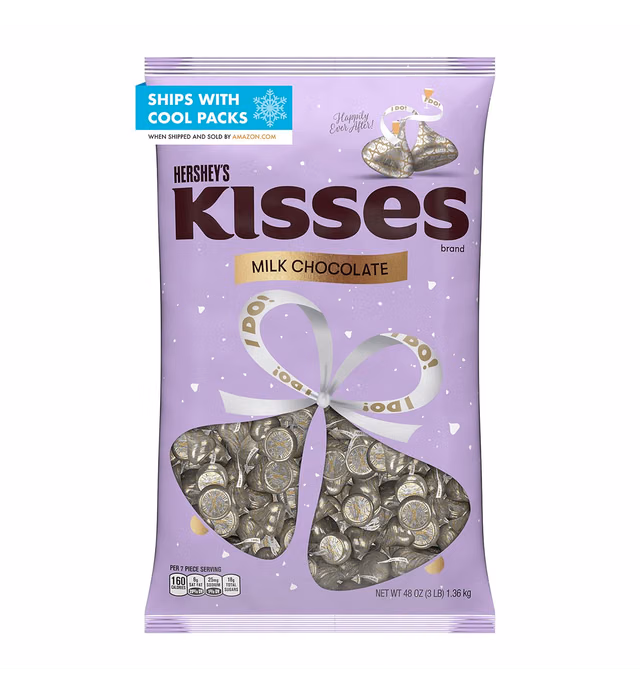 HERSHEY'S KISSES Milk Chocolate, Individually Wrapped, Gluten Free Wedding Candy Bulk Bag, 48 oz