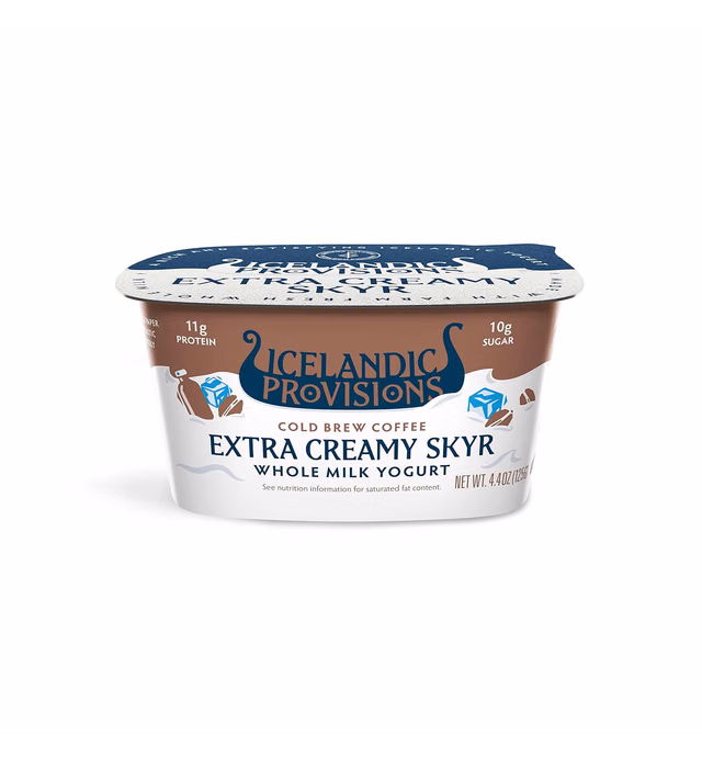 Icelandic Provisions 4.4oz Extra Creamy Skyr Yogurt, Coffee Cold Brew, Icelandic Cultured Dairy Product With 11g Protein Per Serving | Creamiest and Thickest | More Protein & Less Sugar Than Yogurt