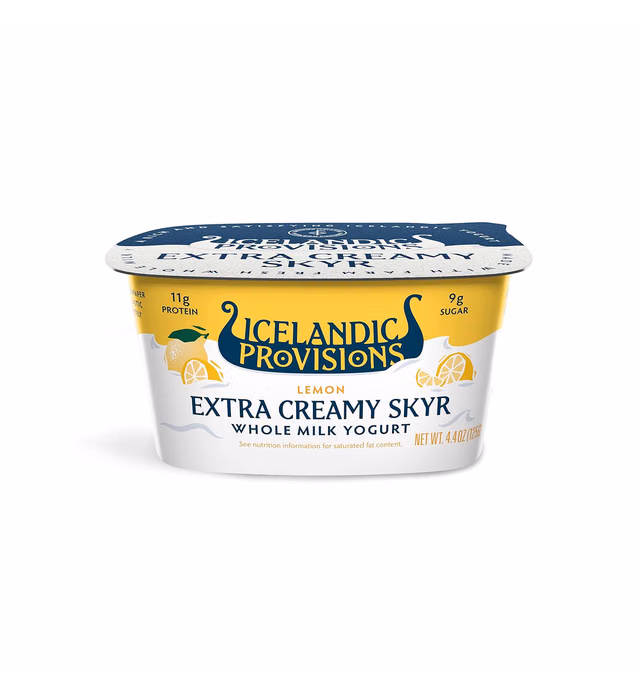 Icelandic Provisions 4.4oz Extra Creamy Skyr Yogurt, Lemon, Icelandic Cultured Dairy Product With 11g Protein Per Serving | Creamiest and Thickest | More Protein & Less Sugar Than Yogurt