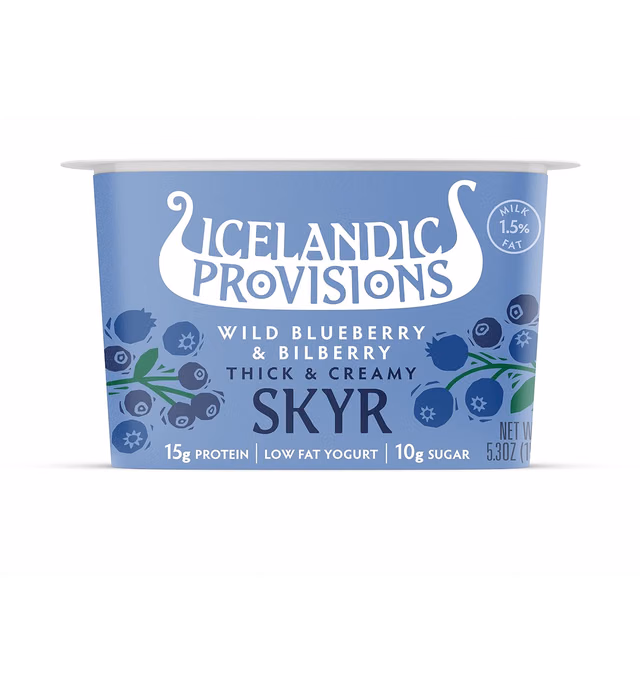 Icelandic Provisions 5.3oz Traditional Skyr Yogurt, Blueberry Bilberry, Icelandic Cultured Dairy Product With 15g Protein Per Serving | Thick & Creamy Texture | More Protein & Less Sugar Than Yogurt