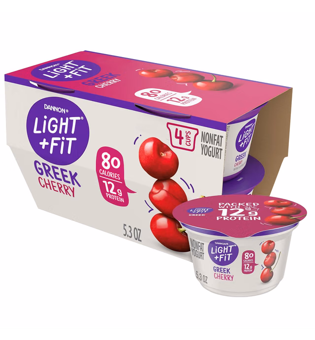 Dannon Light + Fit Greek Nonfat Yogurt, Cherry, Gluten-Free, 5.3 oz., 4 Pack