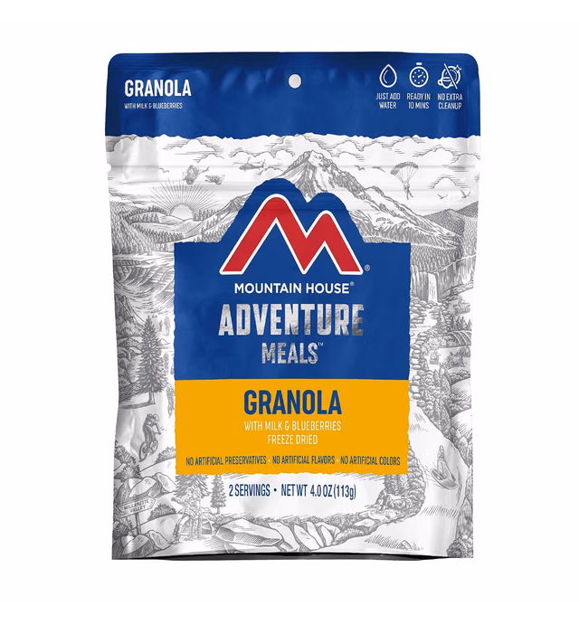 Mountain House Granola with Milk & Blueberries | Freeze Dried Backpacking & Camping Food | 2 Servings