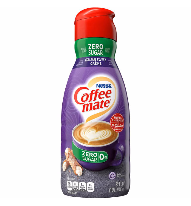 Nestle Coffee mate Italian Sweet Cream Coffee Creamer – Triple Churned Sugar Free Coffee Creamer Liquid for Rich Flavored Coffee – Lactose & Gluten-Free, Non Dairy Creamer for Up to 60 Cups (32 oz)