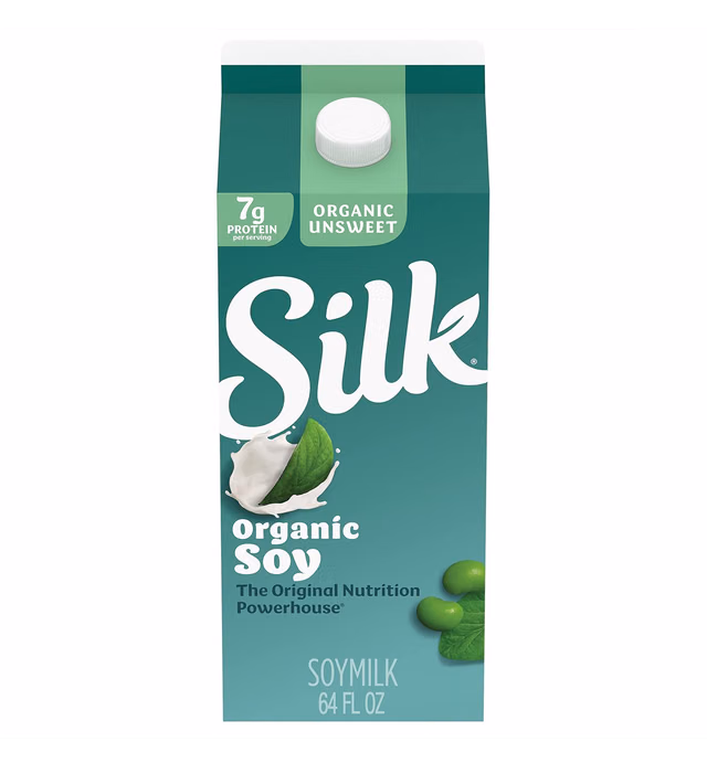 Silk Organic Unsweetened Soy Milk, Natural, Vegan, 64 Fluid Ounces (Pack Of 6)
