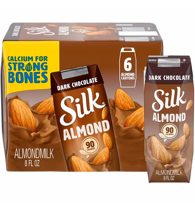 Silk Shelf-Stable Almond Milk Singles, Dark Chocolate, Dairy-Free, Vegan, Non-GMO Project Verified, 8 oz., 6 Pack