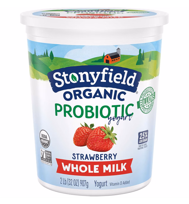Stonyfield Organic Whole Milk Probiotic Yogurt, Strawberry, 32 oz. – Immunity & Digestive